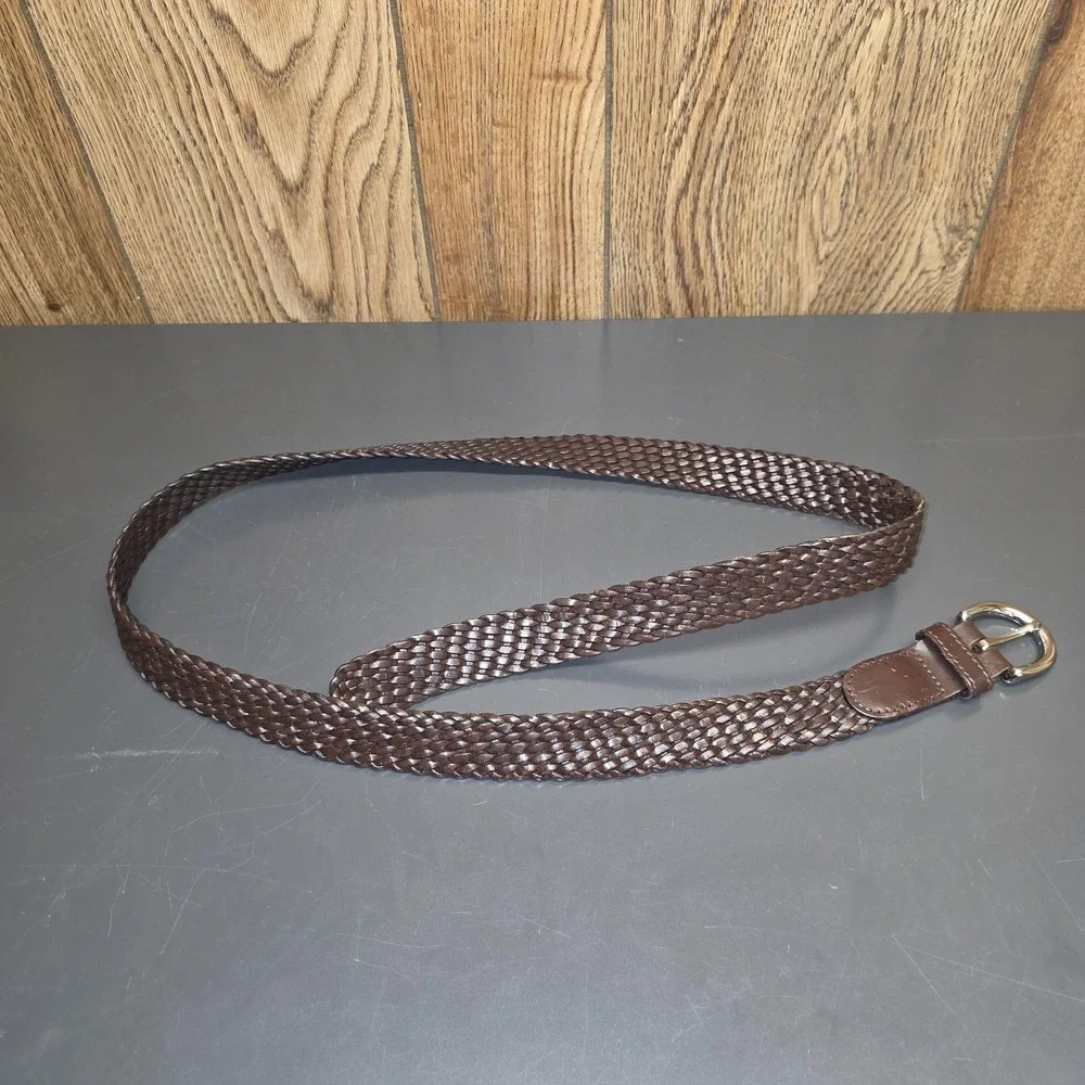 Coach Belt Mens XL Brown Braided‎ Leather Woven Silver Buckle Casual Dress